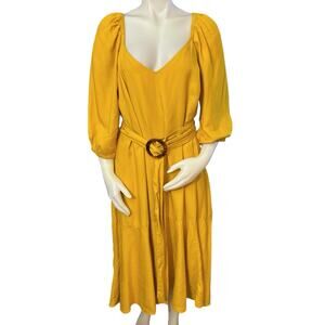 Anthropologie Maeve Artemis Midi Dress Mustard Linen Rayon Yellow Size 16W